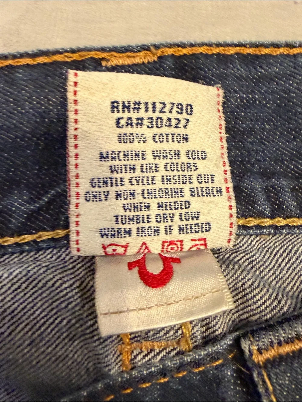 True Religion Men's Dark Blue Straight Jeans with White Pocket Trim